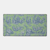 Elegante Vintage Blauwgroene Monogram Toile Bureaumat (Voorkant)