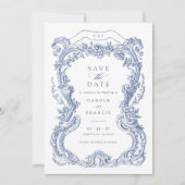 Elegante Vintage Bloem Blauwe Toile Save the Date Kaart (Voorkant)