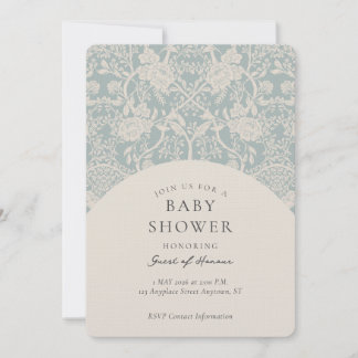 Elegante Vintage Bloem Damast Baby Shower Uitnodig Kaart