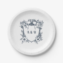 Elegante Vintage Bloem en Monogram Wapen Huwelijk