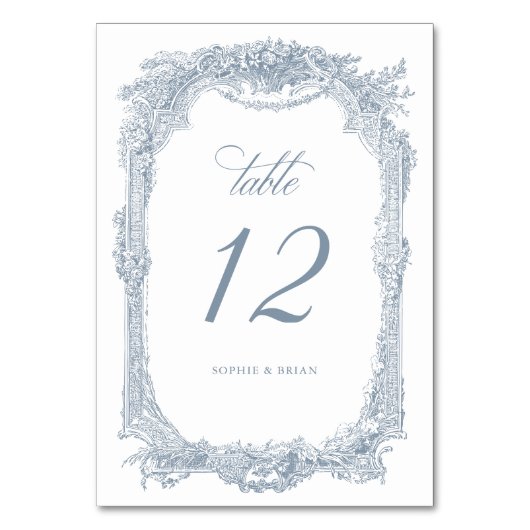 Elegante Vintage Bloem Frame Stofblauw Trouwen Kaart (Voorkant)