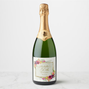 Elegante Vintage Bloem Goud Vrouwen 50e Verjaardag Sparkling Wijnetiket