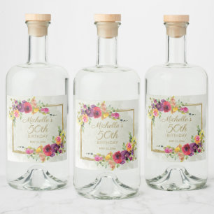 Elegante Vintage Bloem Gouden Vrouw 50e Verjaardag Likeurfles Etiket