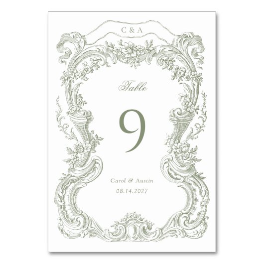 Elegante Vintage Bloem Groene Toile Trouw Kaart (Voorkant)