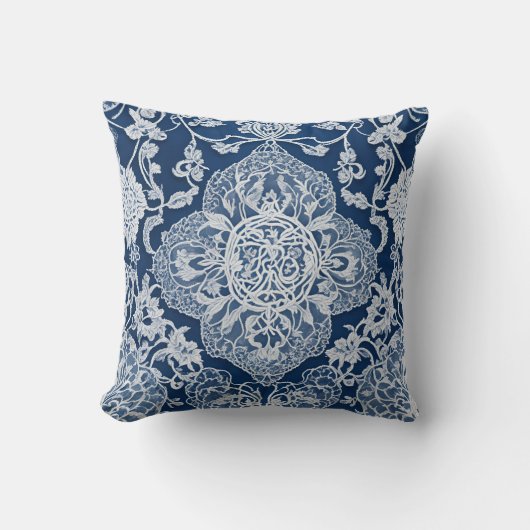 Elegante vintage bloem kant blauw en wit kussen (Voorkant)