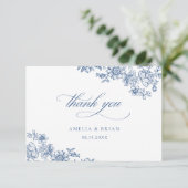 Elegante Vintage Bloem Koningsblauw Schrift Bruilo Bedankkaart (Staand voorkant)