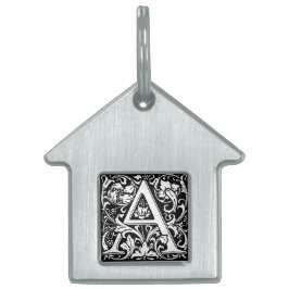 Elegante Vintage Bloem Letter A Monogram Huisdieren Naamplaatje
