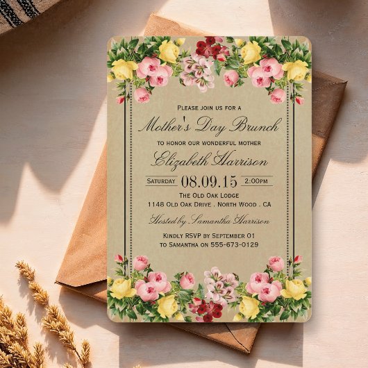 Elegante Vintage Bloem Moederdag Brunch Kaart