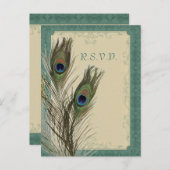 elegante vintage bloem peacock bruiloft RSVP Uitnodiging Briefkaart (Voorkant / Achterkant)