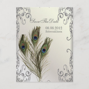 elegante vintage bloem peacock Save the date Aankondigingskaart