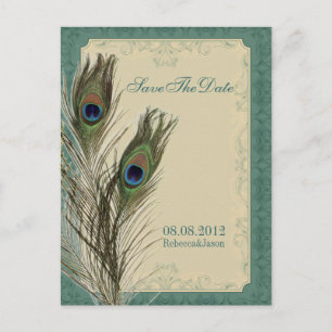 elegante vintage bloem peacock Save the date Aankondigingskaart