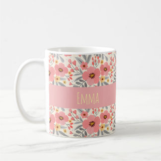 Elegante Vintage Bloem Persoonlijke Naam Koffiemok