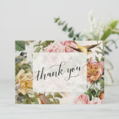 Elegante Vintage Bloem Roze Rozen Script Bedankt (Staand voorkant)