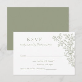 Elegante Vintage Bloem Sage Groene Huwelijks RSVP Kaart