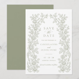 Elegante Vintage Bloem Salie Groen Save the Date Kaart