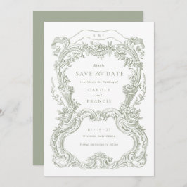 Elegante Vintage Bloem Salie Toile Save the Date Kaart