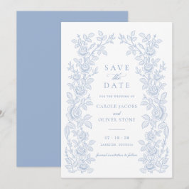 Elegante Vintage Bloem Stof Blauw Bewaar de Datum Kaart