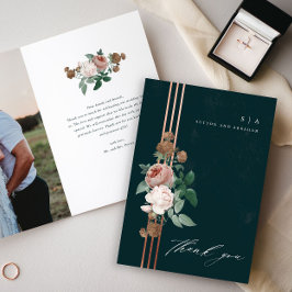 Elegante Vintage Bloemachtige Trouwfoto Bedankkaart