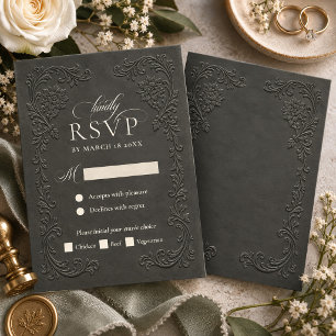 Elegante Vintage Bloemachtige Trouwkaart met Relië RSVP Kaartje