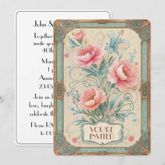 Elegante Vintage Bloemen Boeket Huwelijksjubileum Kaart (Voorkant / Achterkant)