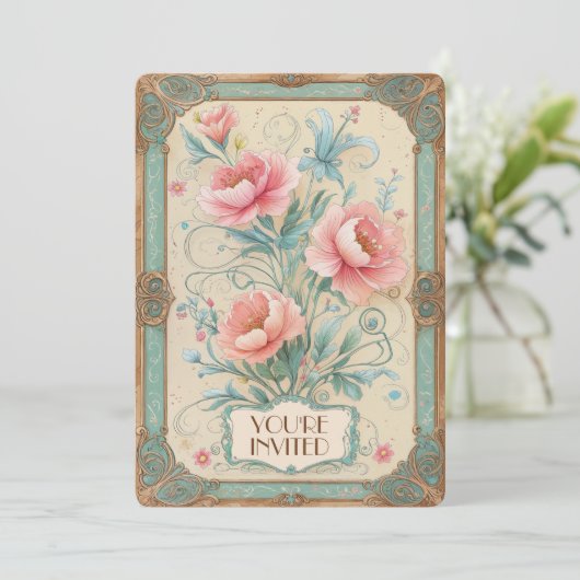 Elegante Vintage Bloemen Boeket Huwelijksjubileum Kaart (Staand voorkant)