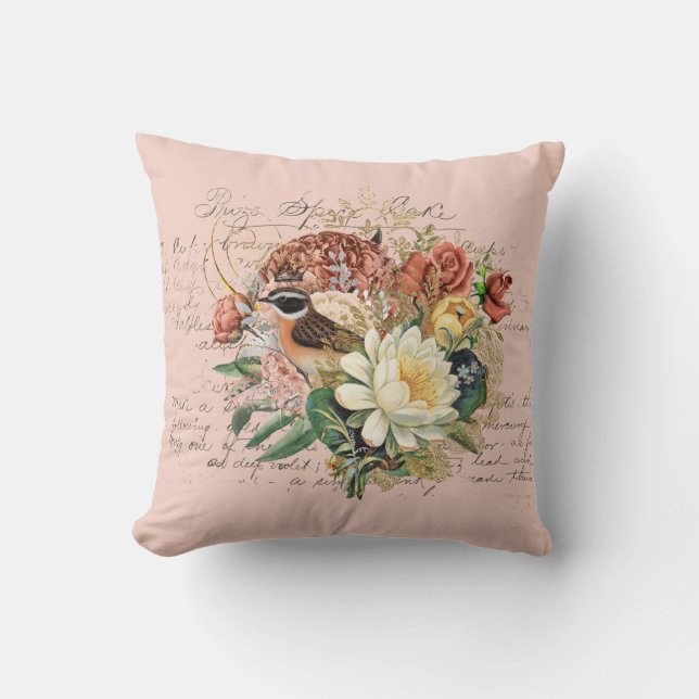 Elegante Vintage Bloemen Kussen (Voorkant)