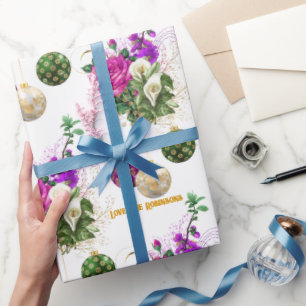 Elegante Vintage Bloemen Persoonlijke Kerstmis Cadeaupapier