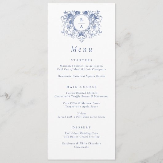 Elegante Vintage Bloemenkroon Bruiloftsmenu Menu (Voorkant)