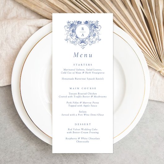 Elegante Vintage Bloemenkroon Bruiloftsmenu Menu