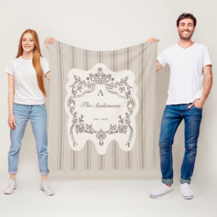 Elegante Vintage Bloemenkroon & Strepen Familienaa Fleece Deken