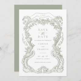 Elegante vintage bloemensage toile save the date kaart