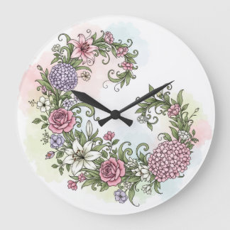 Elegante vintage bloemenslingers met roze rozen en grote klok