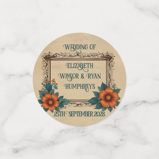 Elegante Vintage Bloemige Bruiloft Confetti (Kleine voorkant)