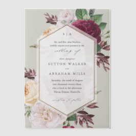 Elegante Vintage Bloemige Bruiloft Vellum Uitnodigingen