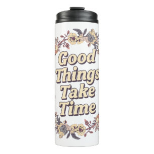 Elegante Vintage Bloemige Geduld Citaat Thermosbeker