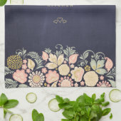 Elegante vintage bloemige navy blush perzik theedoek (Gevouwen)