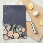 Elegante vintage bloemige navy blush perzik theedoek (Quarter Fold)