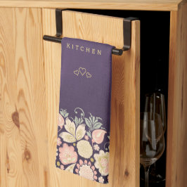 Elegante vintage bloemige paarse pruim theedoek