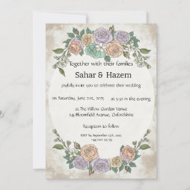 Elegante Vintage Bloemige Pastelrozen Bruiloft Kaart