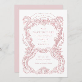 Elegante vintage bloemige roze toile 'Save the Dat Kaart