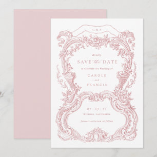 Elegante vintage bloemige roze toile 'Save the Dat Kaart