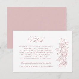 Elegante Vintage Bloemige Roze Trouwdetails Kaart