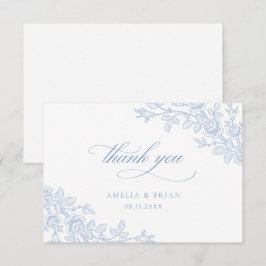 Elegante Vintage Bloemige Stofblauwe Bruiloft Bedankkaart