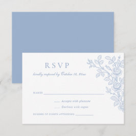 Elegante Vintage Bloemige Stofblauwe Huwelijks RSV Kaart