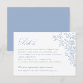 Elegante Vintage Bloemige Stofblauwe Trouwdetails Kaart