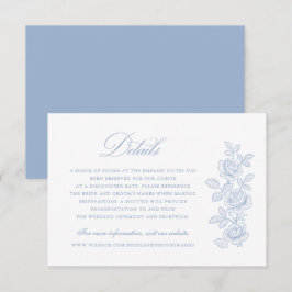 Elegante Vintage Bloemige Stofblauwe Trouwdetails Kaart