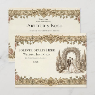 Elegante Vintage Bloemige Trouw Uitnodigingskaart Briefkaart