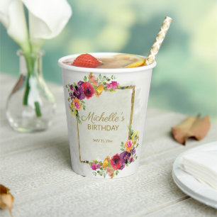 Elegante Vintage Bloemige Vrouwelijke Verjaardag Papieren Bekers