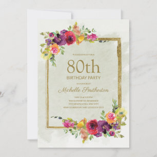 Elegante Vintage Bloemige Vrouwen 80e Verjaardag Kaart