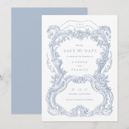 Elegante Vintage Bloemrijke Blauwe Toile Save the Kaart